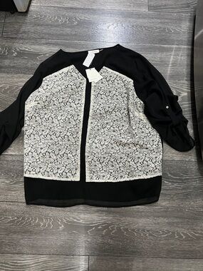 Calvin Klein Black Top with Ivory Lace Trim